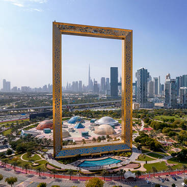 Wide shot of the Dubai Frame