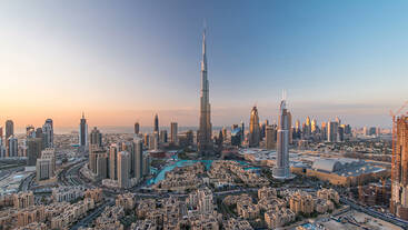 a wide view of Burj Khalifa during the day