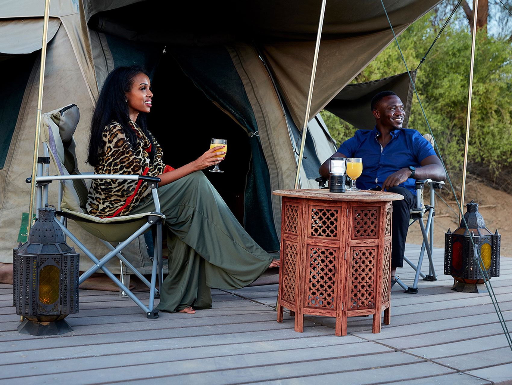 Relax in the permanent tents at the camp Furnished tents